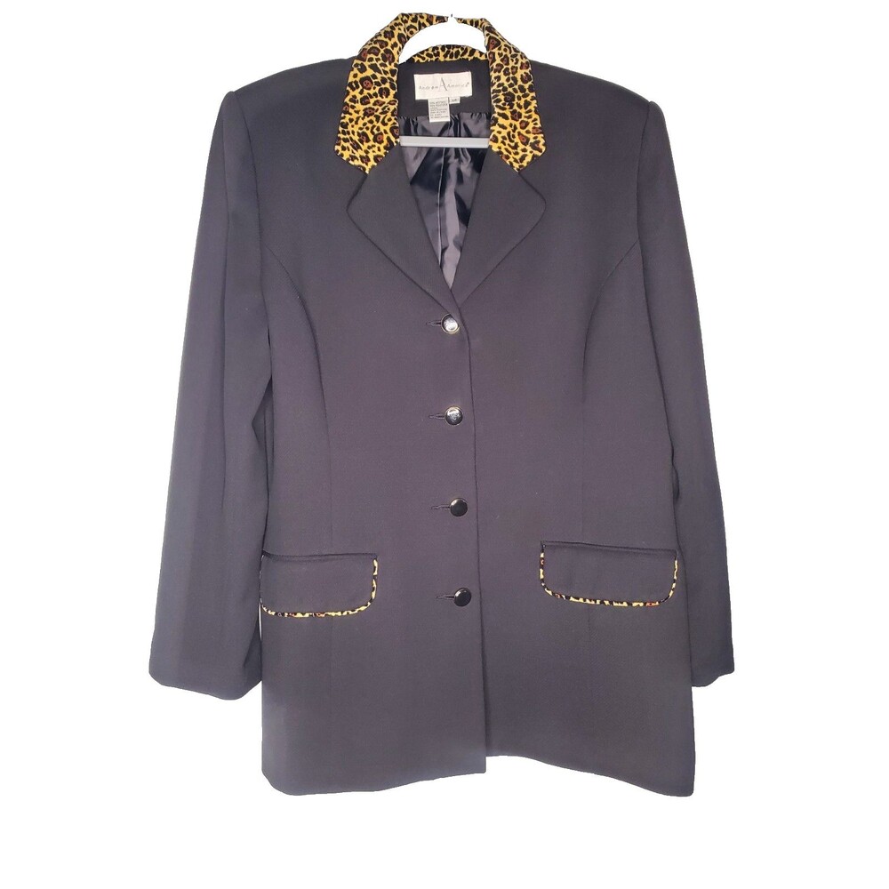 Andrew America Black and Animal Print Blazer Size 14